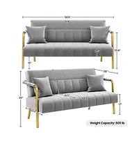 Yaheetech 56.5 W Upholstered Sofa Couch with Gold-tone Metal Arms and Legs