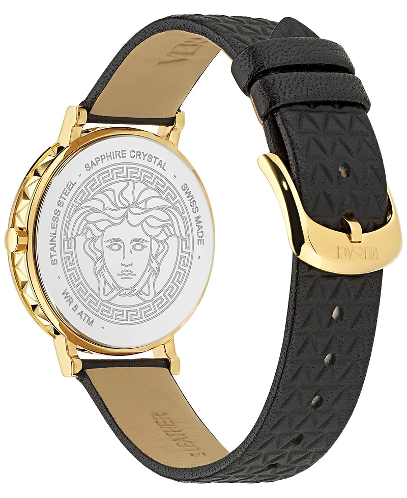 Versace Women's Swiss Daedalus Black Leather Strap Watch 35mm