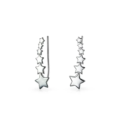 Bling Jewelry Usa Patriotic Celestial Shooting Star Ear Pin Climbers Earrings Wrap Crawlers 14K Gold Plated .925 Sterling Silver
