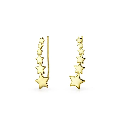 Bling Jewelry Usa Patriotic Celestial Shooting Star Ear Pin Climbers Earrings Wrap Crawlers 14K Gold Plated .925 Sterling Silver