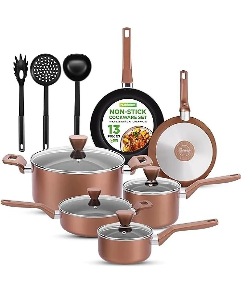 NutriChef Kitchenware Pots & Pans - Stylish Kitchen Cookware Set, Non-Stick (13-Piece Set)