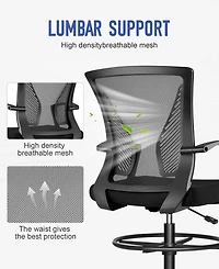 Sugift Ergonomic Drafting Chair Tall Office Chair with Foot Ring, Adjustable Height, Lumbar Support, Mesh Back