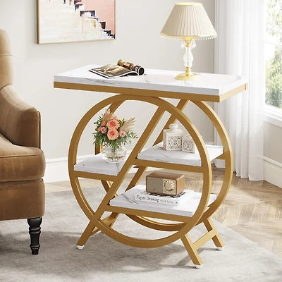 Tribesigns End Table for Living Room, 3-Tier Faux Marble Side Table, Wood Narrow Sofa Side Table, Modern Nightstand and Bedside Table for Bedroom