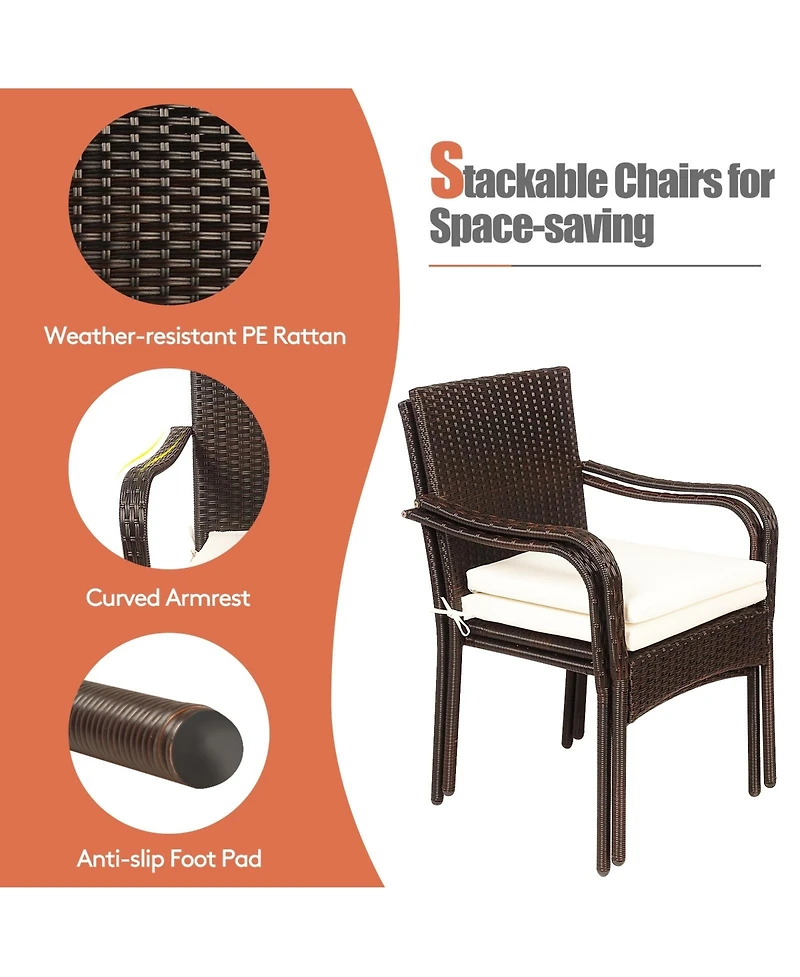 Inolait 3 Pieces Patio Rattan Furniture Bistro Set with Wood Side Table and Stackable Chair