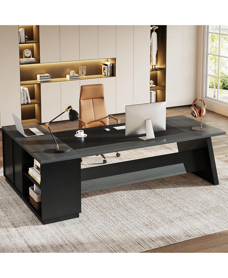 Tribesigns 78" L-Shaped Executive Desk, Large Office Desk with Drawers and Lateral File Cabinet, Business Furniture Storage Shelves, Modern Compu