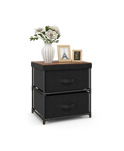 Sugift 2-Drawer Nightstand with Removable Fabric Bins and Pull Handles-Black
