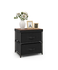 Sugift 2-Drawer Nightstand with Removable Fabric Bins and Pull Handles-Black