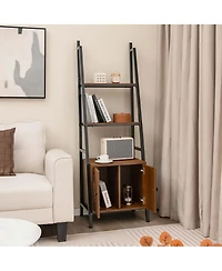 2 Pcs Ladder Shelf Industrial Bookcase with Cabinet Metal Frame for Living Room