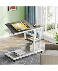 Tribesigns Height Adjustable C Table with Wheels, Mobile Couch Snack Side Table with Tiltable Drawing Board, Sofa Bedside Laptop Stand C Shaped Tv Tra