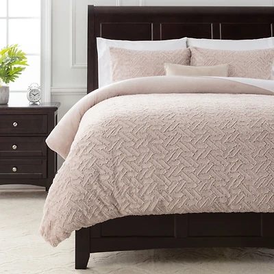 Chanasya Premium Soft Cloud Faux Fur Duvet Cover Bedding Set Queen Size - 3 Piece Combo Set - Textured Embossed Fuzzy Soft Velvet Mink Bedcover