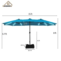 Casainc Outdoor Double-Sided Rectangular Led Light Market Umbrella With Base and Cover