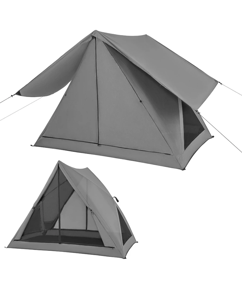 Pop-up Camping Tent for 2-3 People with Carry Bag and Rainfly for Backpacking Hiking Trip-Gray