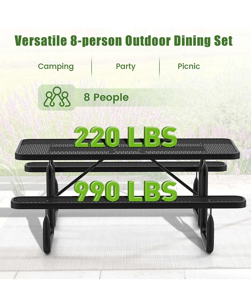 Costway 72" Coated Steel Camping Table with Seats Outdoor Picnic Table & Bench Set