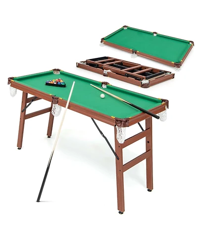 Folding Pool Table Set with Foldable Legs Adjustable Foot Levelers 2 Cues 2 Chalks