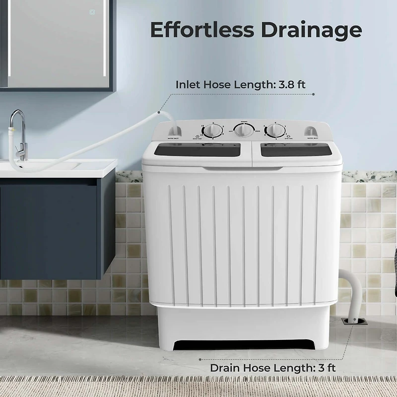 Portable Washing Machine Twin Tub Compact Laundry Washer with 20 lbs Capacity