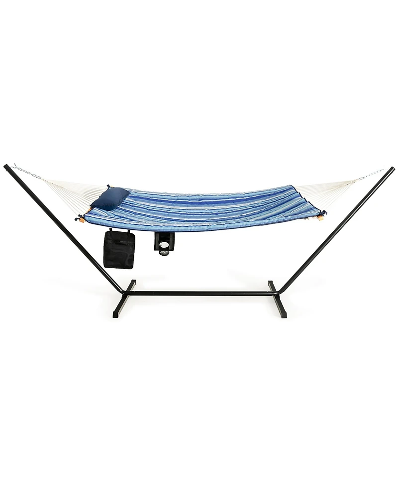 Hammock Chair Stand Set Cotton Swing w/ Pillow Cup Holder Indoor Outdoor