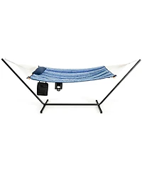 Hammock Chair Stand Set Cotton Swing w/ Pillow Cup Holder Indoor Outdoor