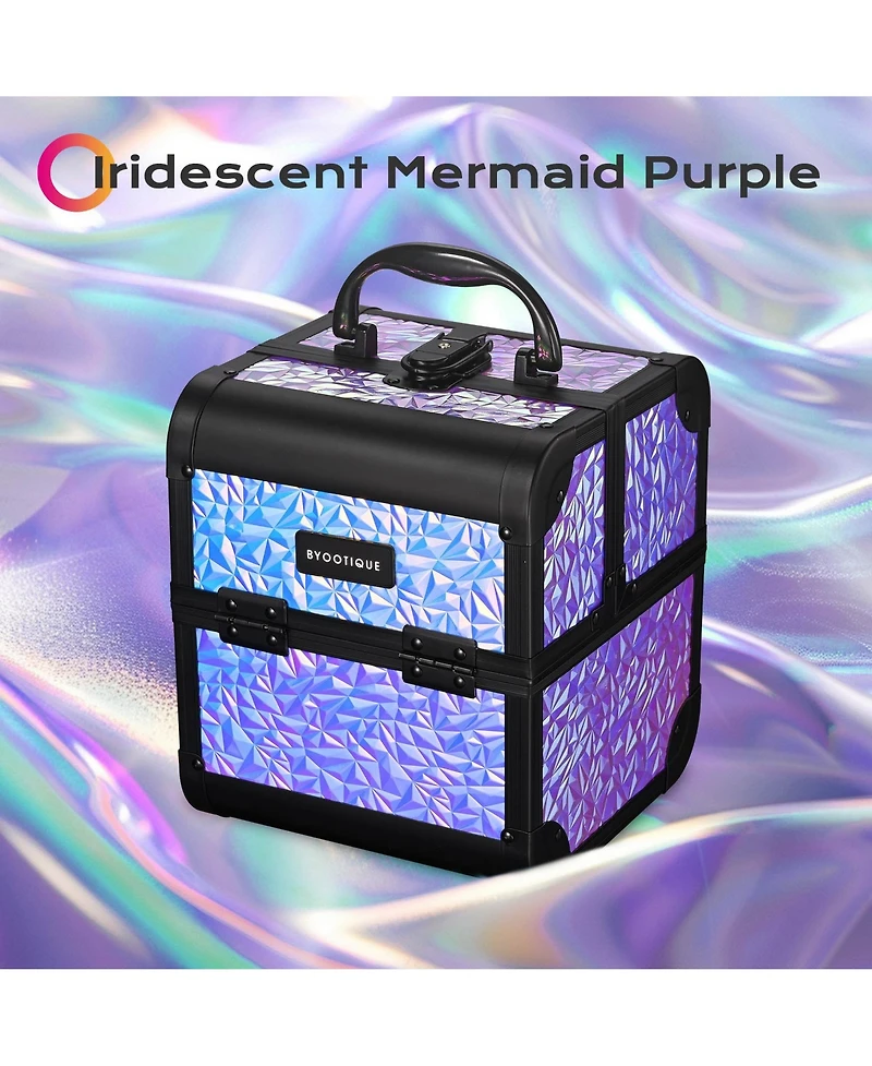 Byootique Makeup Train Case Cosmetic Organizer w/ Mirror Mermaid Purple Artist