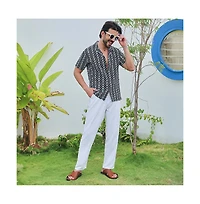 Men's Obsidian Black Embroidered Geometric Shirt