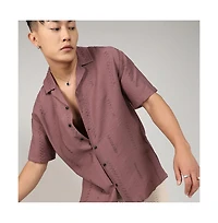 Campus Sutra Men's Mocha Brown Embroidered Twist Shirt