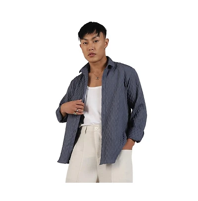Men's Prussian Blue Crinkled-Weave Shirt