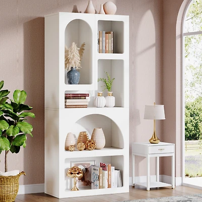 Tribesigns 70" Tall Geometric Bookshelf, White Arched Bookcase with 5 Irregular Storage Shelves, Modern Open Art Decor Display Shelf Free-Standin