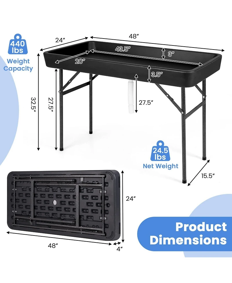 4 Feet Plastic Party Ice Folding Table with Matching Skirt-Black