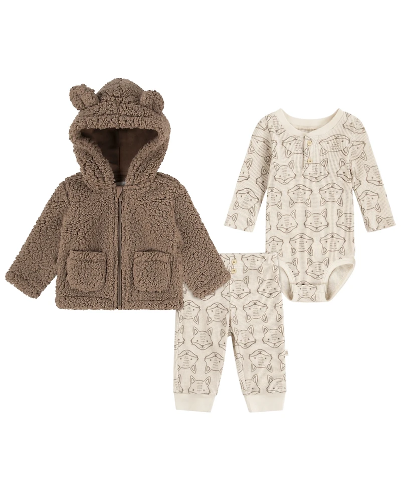 Huggies Baby Boys Sherpa Jacket, Bodysuit and Pants 3-Piece Set