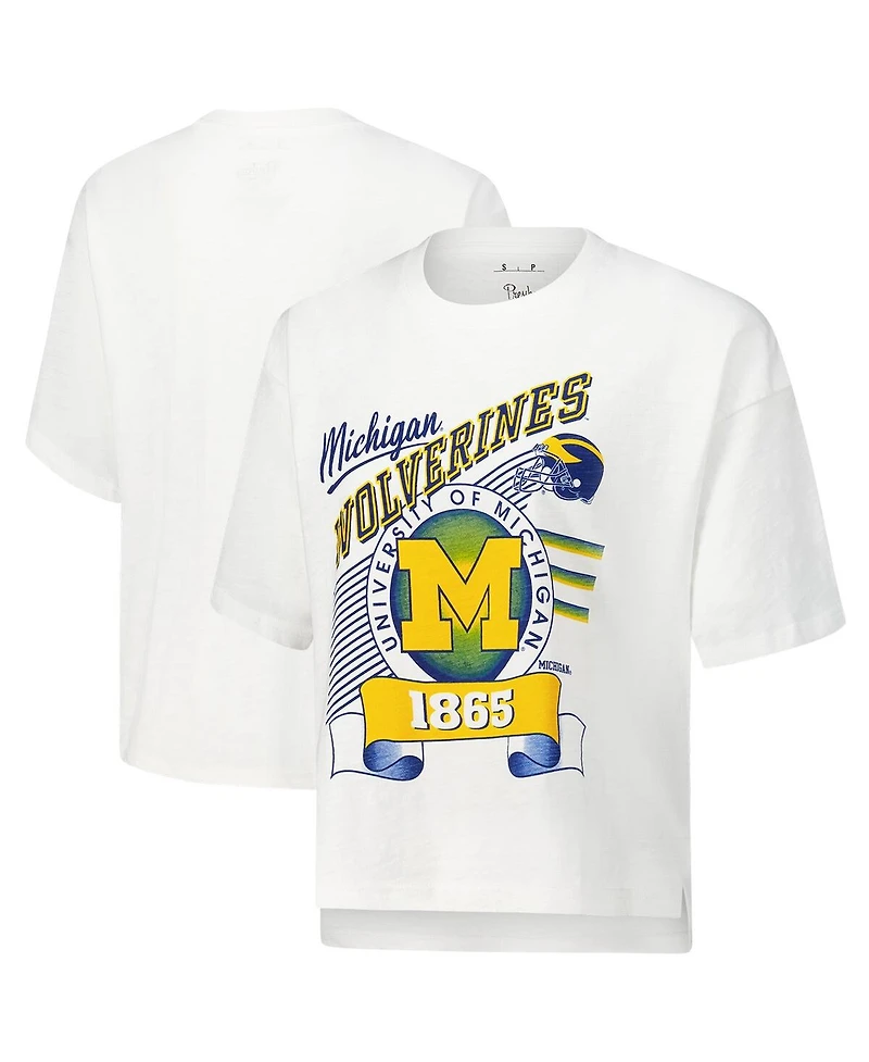 Pressbox Women's White Michigan Wolverines Rock Roll Slub T-Shirt
