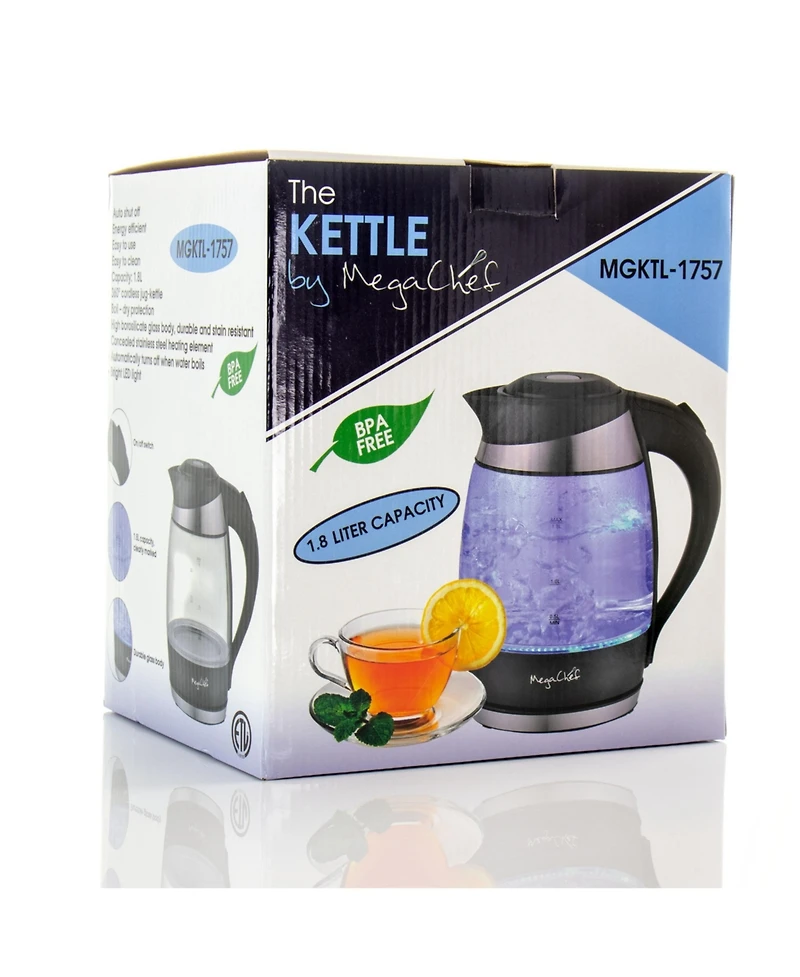 MegaChef 1.8 Quart Glass and Stainless Steel Electric Tea Kettle