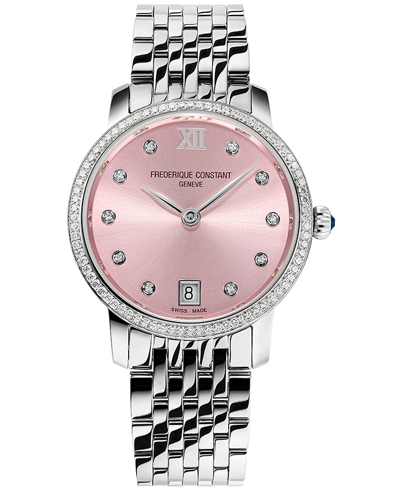 Frederique Constant Women's Swiss Slimline Diamond (5/8 ct. t.w.) Stainless Steel Bracelet Watch 30mm
