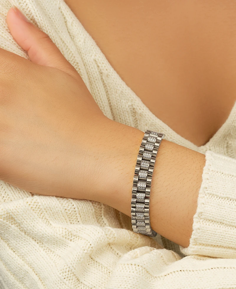Sterling Forever Cubic Zirconia Accent Watch Band Chain Bracelet