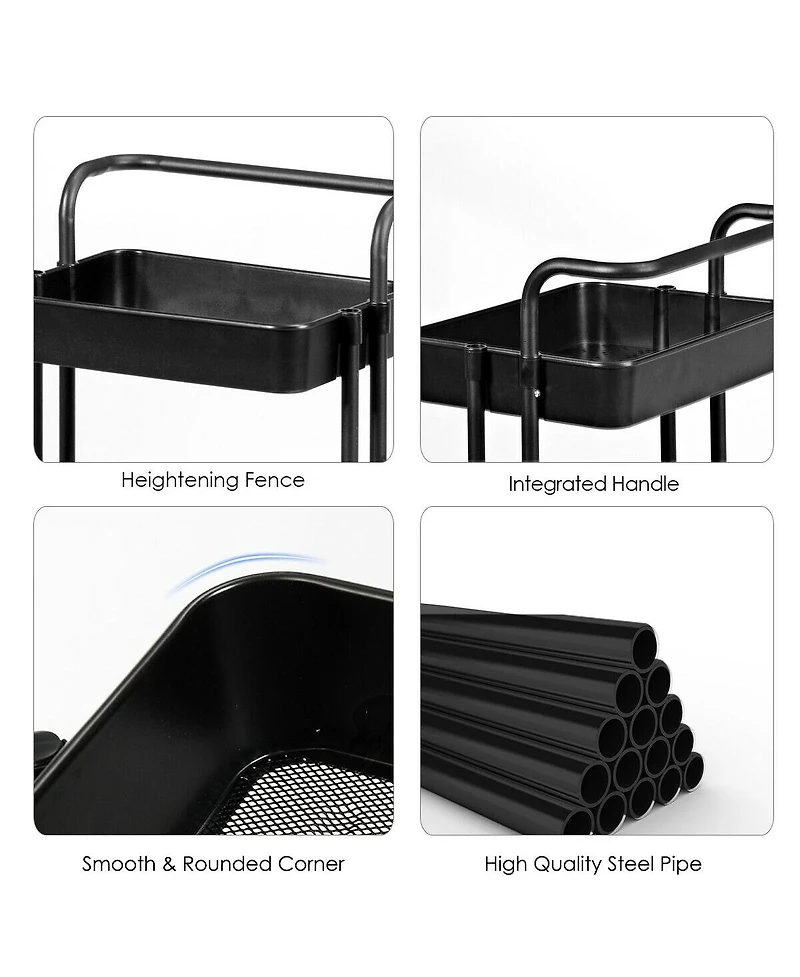 Sugift 3-Tier Utility Cart Storage Rolling with Casters
