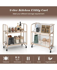 Sugift 2-Tier Mobile Serving Cart with Tempered Glass Shelf