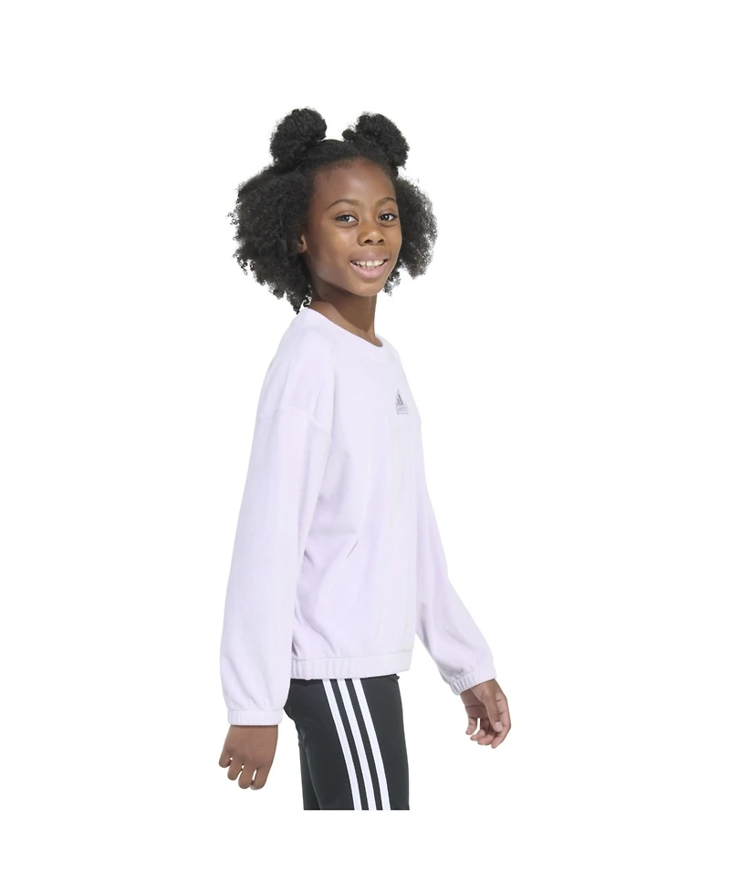 adidas Big Girls Long Sleeve Rib Velour Crewneck Pullover Sweatshirt