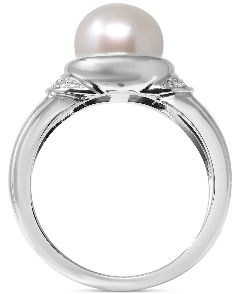 Cultured Freshwater Pearl (9-1/2mm) & Diamond (1/20 ct. t.w.) Ring in Sterling Silver