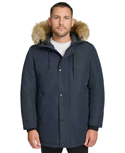 Calvin Klein Men's Long Parka with Faux-Fur Lined Hood