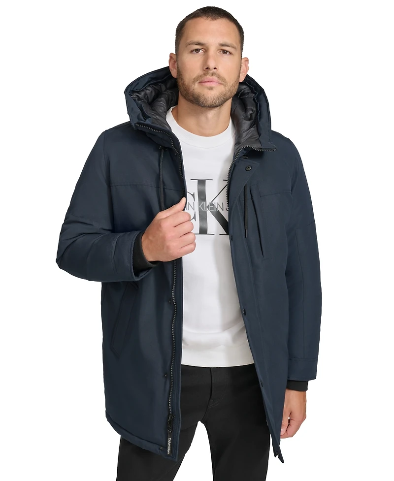 Calvin Klein Men's Long Parka with Faux-Fur Lined Hood