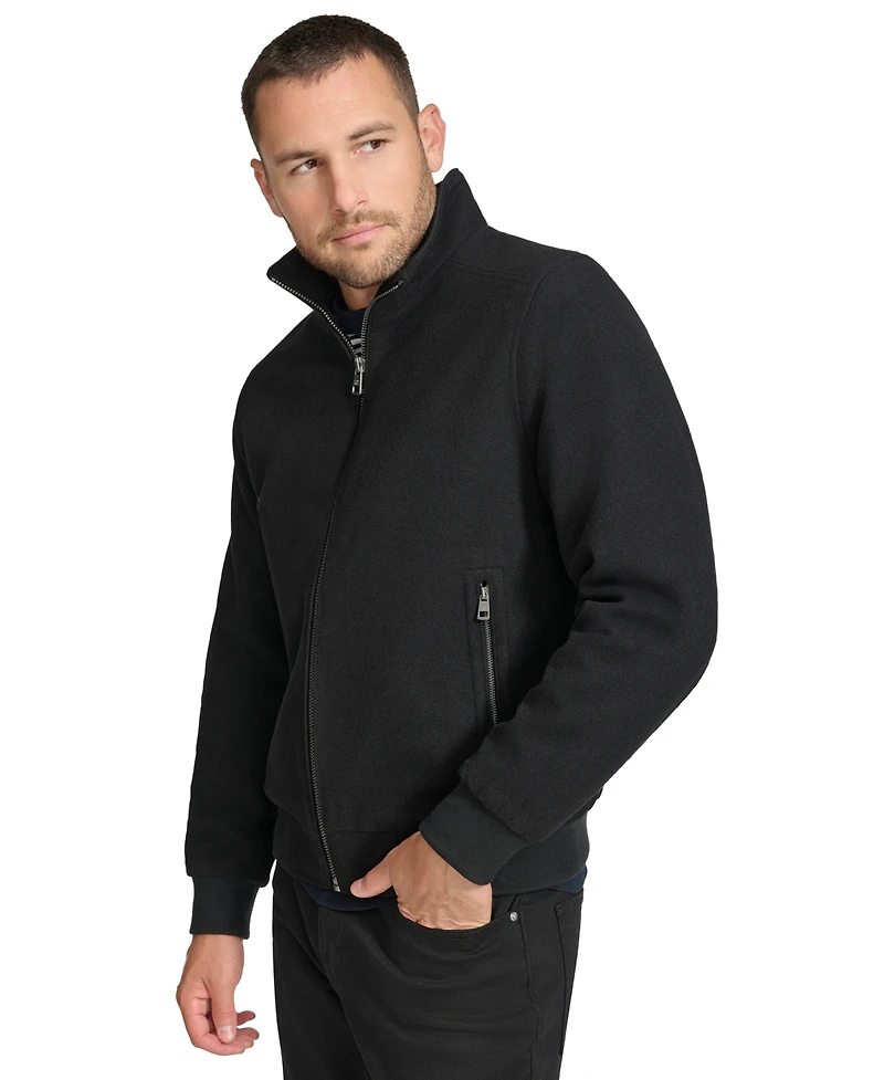 Calvin Klein Men's Wool Bomber Jacket With Knit Trim
