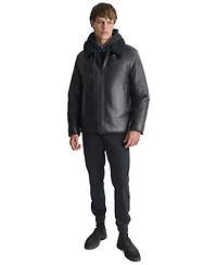 Dkny Men's Faux Leather Jacket with Removable Faux Fur Bib