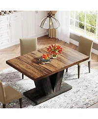 Tribesigns 47-Inch Dining Table for 4, Black Kitchen Dinner Table with Heavy Duty Pedestal, Farmhouse Wooden Eating Table for Home, Dining Room, Small