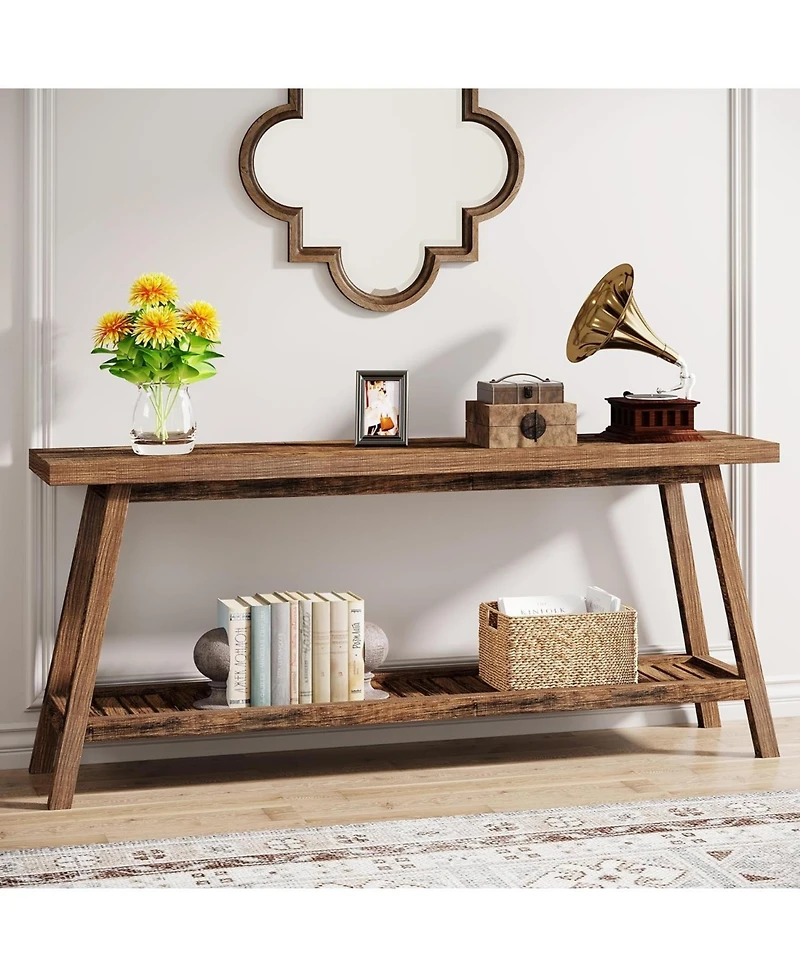 Tribesigns Farmhouse Console Entryway Table: 70.9 Inches All Wood Console Table for Entrance, 2 Tiers Narrow Long Behind Couch Sofa Table