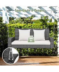 2-Person Patio Pe Wicker Hanging Porch Swing Bench Chair Cushion 800lbs