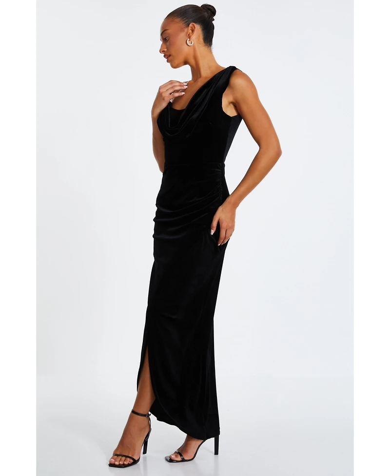 Quiz Women's Velvet Asymmetric Cowl Detail Maxi Dress