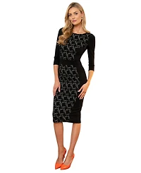 HotSquash London Women's Bodycon Ponte Dress with 3/4 Sleeves