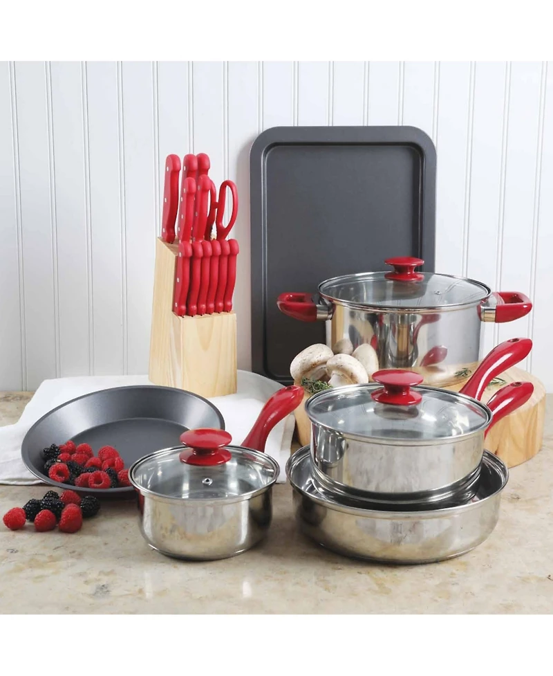 MegaChef 22 Piece Aluminum Cookware Combo Set in Red