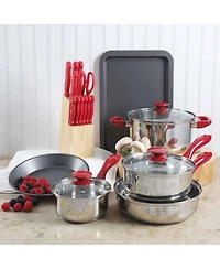 MegaChef 22 Piece Aluminum Cookware Combo Set in Red
