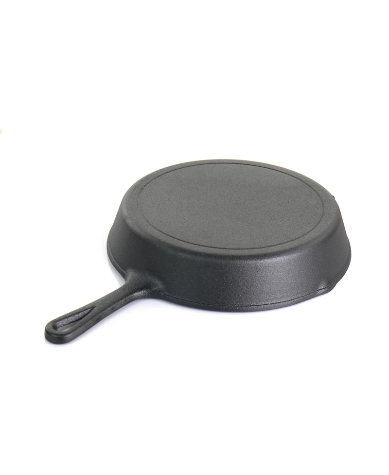 MegaChef Pre-Seasoned 9 Piece Cast Iron Skillet Set with Lids and Red Silicone Holder