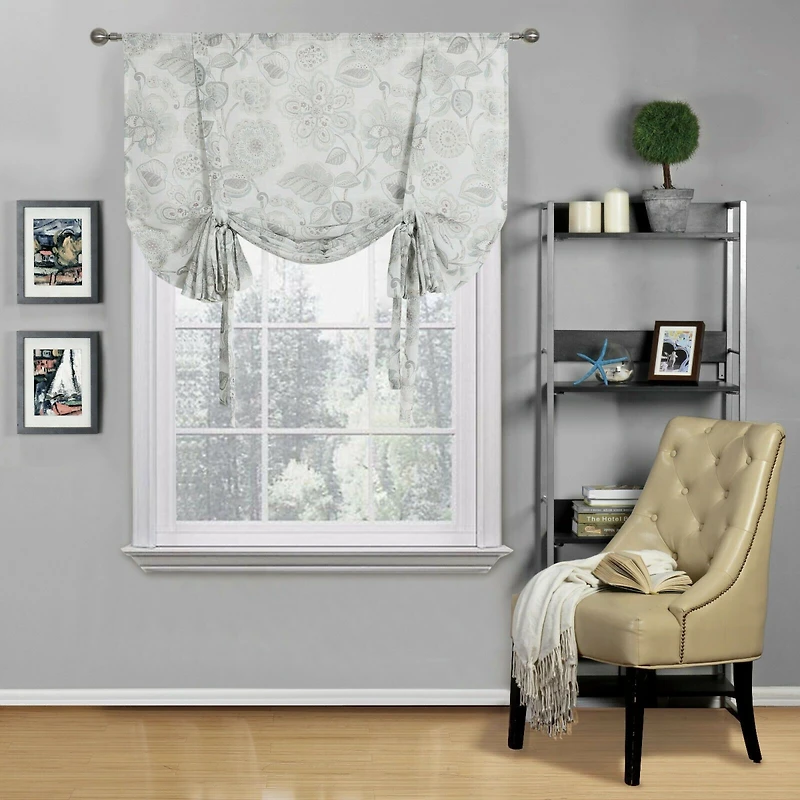 Kate Aurora Shabby Chic Floral Jacobean Sheer Single Tie Up Window Curtain Shade