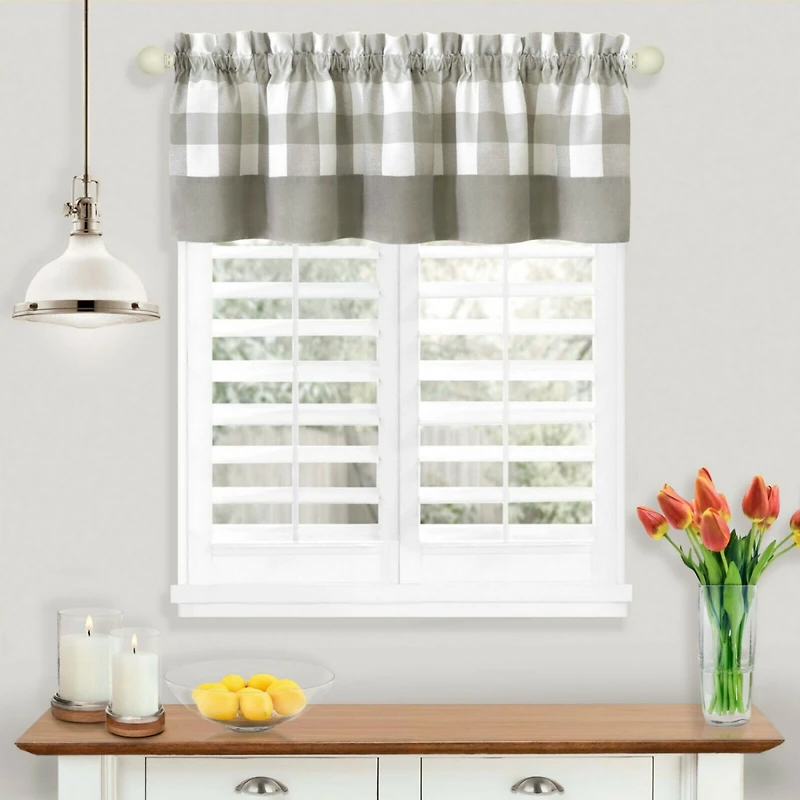 Kate Aurora Modern Farmhouse Buffalo Plaid Checkered Rod Pocket Window Valance Curtain